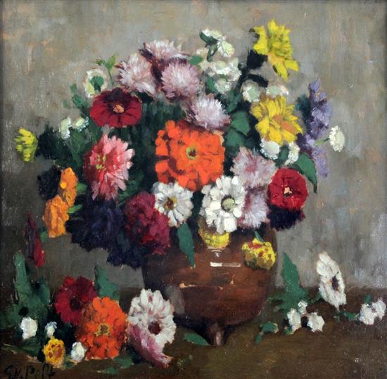 Gottfried Van Pelt (1873-1926) Still life of flowers in a pottery vase 15 x 15.5in.